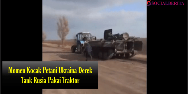 Momen Kocak Petani Ukraina Derek Tank Rusia Pakai Traktor